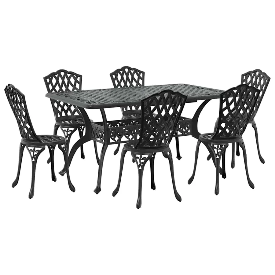 Ensemble de salle à manger pour jardin 7 pcs Noir Aluminium - 2