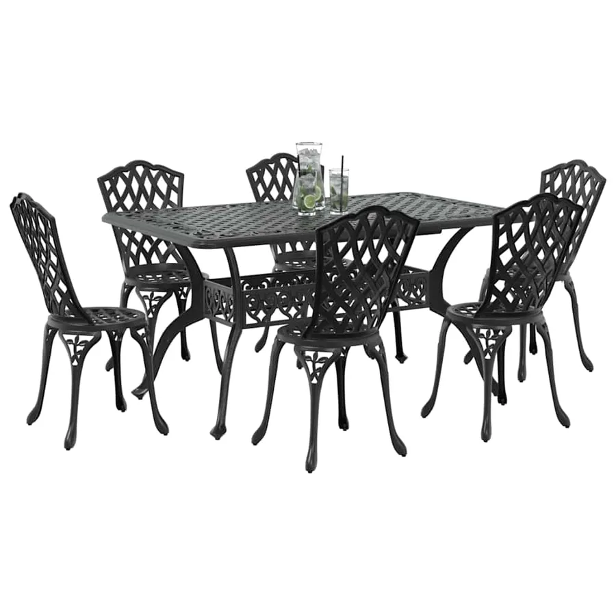 Ensemble de salle à manger pour jardin 7 pcs Noir Aluminium - 3