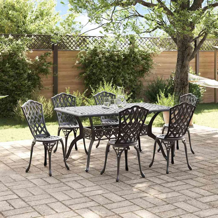Ensemble de salle à manger pour jardin 7 pcs Noir Aluminium - 4