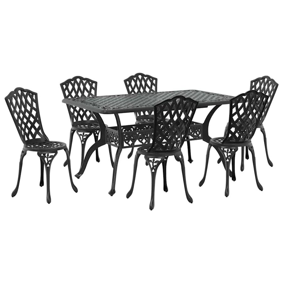 Ensemble de salle à manger pour jardin 7 pcs Noir Aluminium - 5