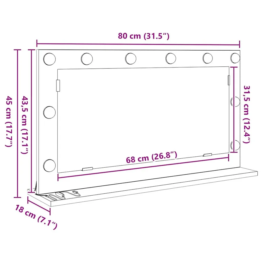 Miroir de vanité Rectangulaire Chêne noir 80 x 45 x 18 cm - 11