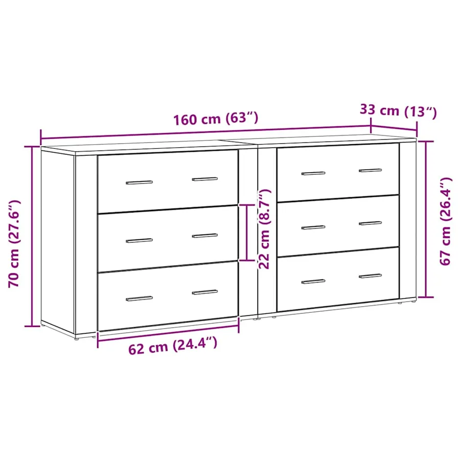 Buffet Chêne noir 160 x 33 x 70 cm Bois d'ingénierie - 10