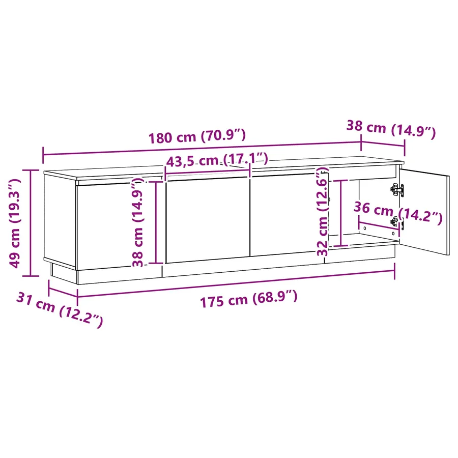 Meuble TV Chêne noir 180 x 38 x 49 cm Bois d'ingénierie - 16