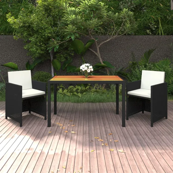Ensemble à manger de jardin coussins 3pcs Résine tressée Noir