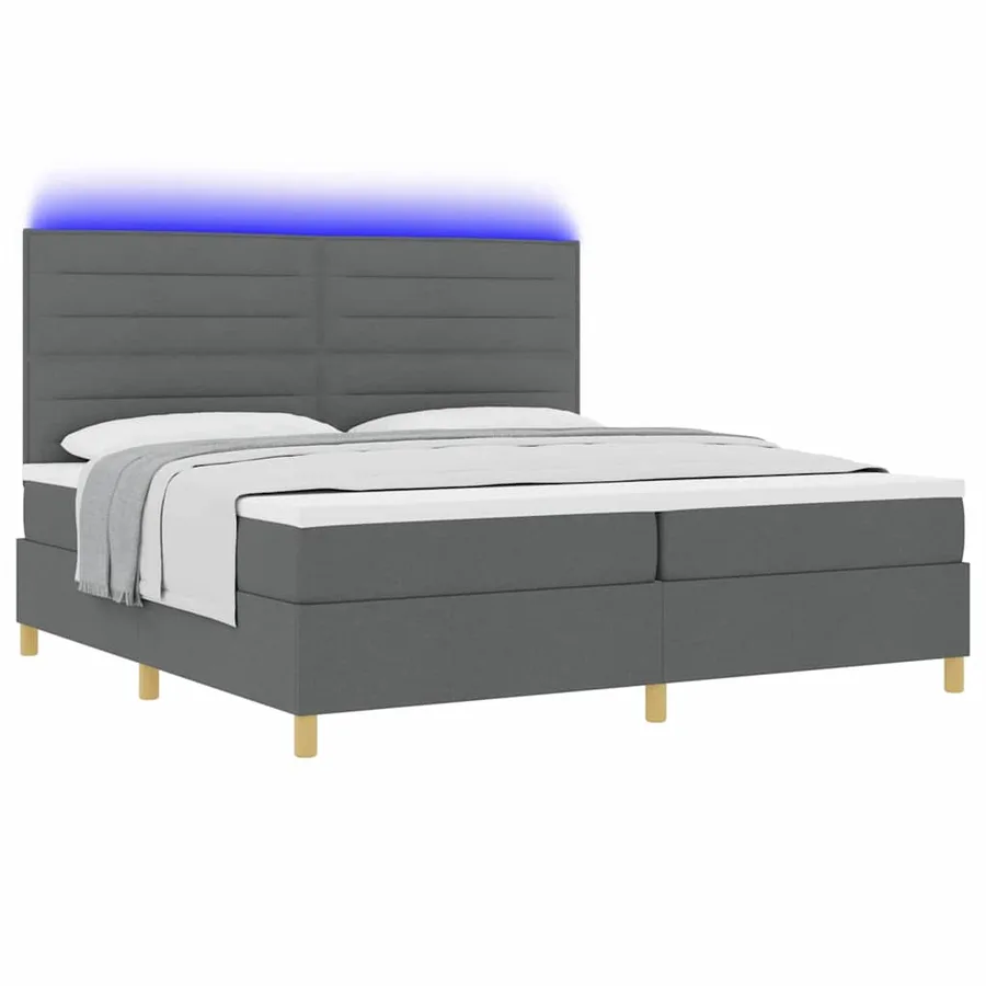 Lit à ressort LED avec matelas Gris foncé 200 x 200 cm tissu - 3