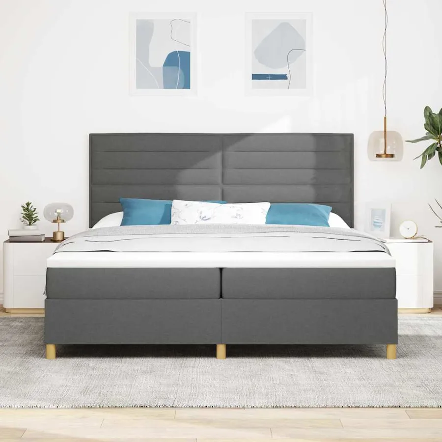 Lit à ressort LED avec matelas Gris foncé 200 x 200 cm tissu - 4