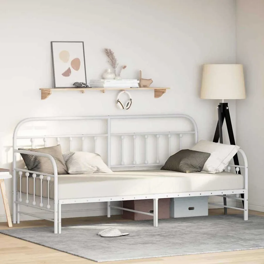 Cadre de lit de jour Blanc 100 x 190 cm Acier enduit de poudre