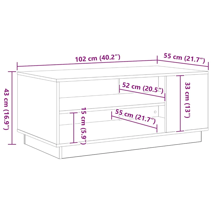 Table basse Chêne noir 102 x 55 x 43 cm Bois d'ingénierie - 10