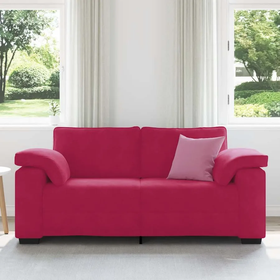 Canapé deux places rouge bordeaux 180 x 77 x 82 cm velours - 3