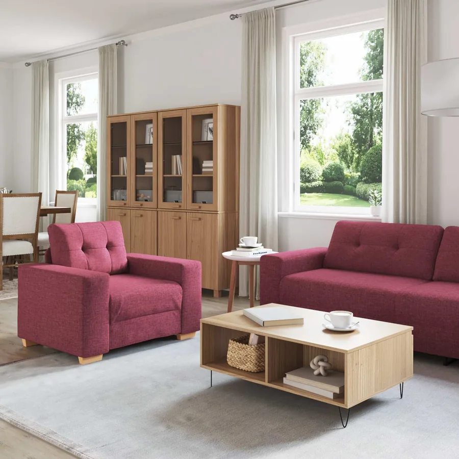 Canapé 3 pcs Rouge Vent 221 x 80 x 80 cm Tissu en lin mélangé