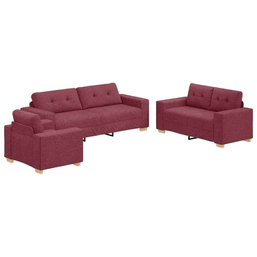 Canapé 3 pcs Rouge Vent 221 x 80 x 80 cm Tissu en lin mélangé - 2