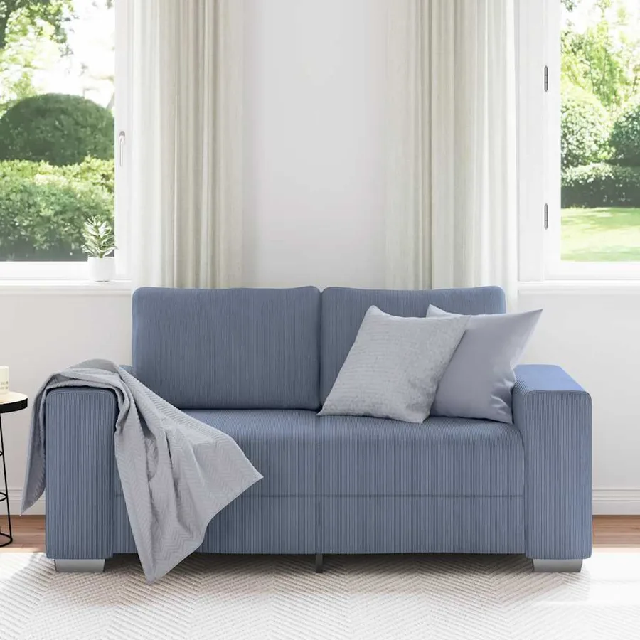 Canapé deux places bleu 160x77x82 cm en tissu velours côtelé - 3