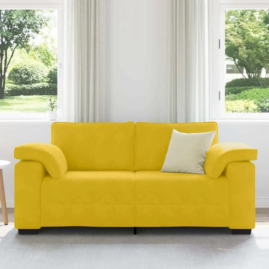 Canapé deux places jaune 180x77x82 cm velours - 3