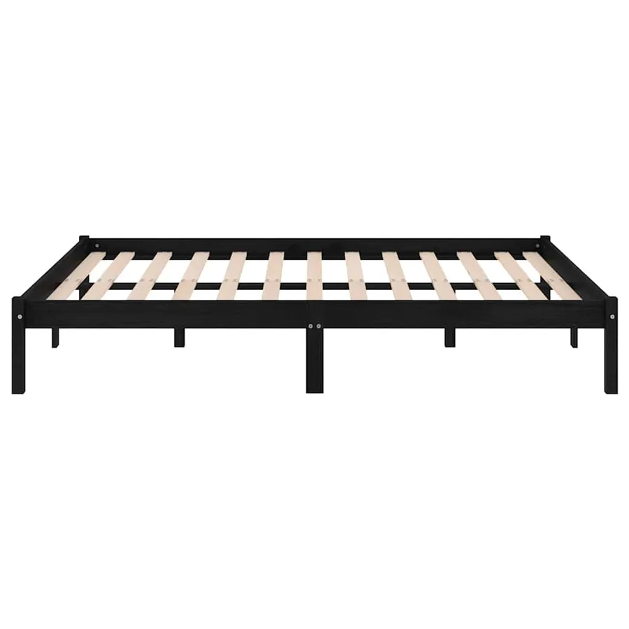 Cadre de lit sans matelas noir bois massif 200x200 cm - 5