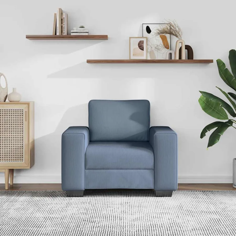 Fauteuil canapé bleu 100x77x82 cm en tissu velours côtelé - 3
