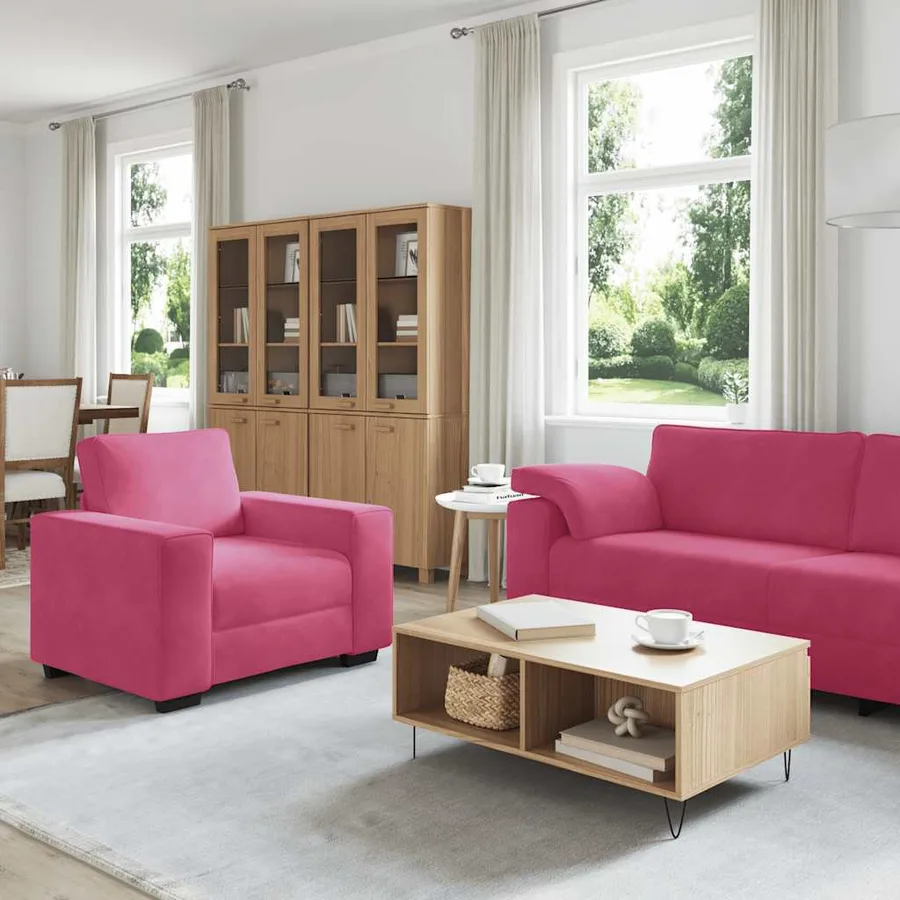 Ensemble de canapés 3 pcs avec coussins Rouge bordeaux Velours - 3