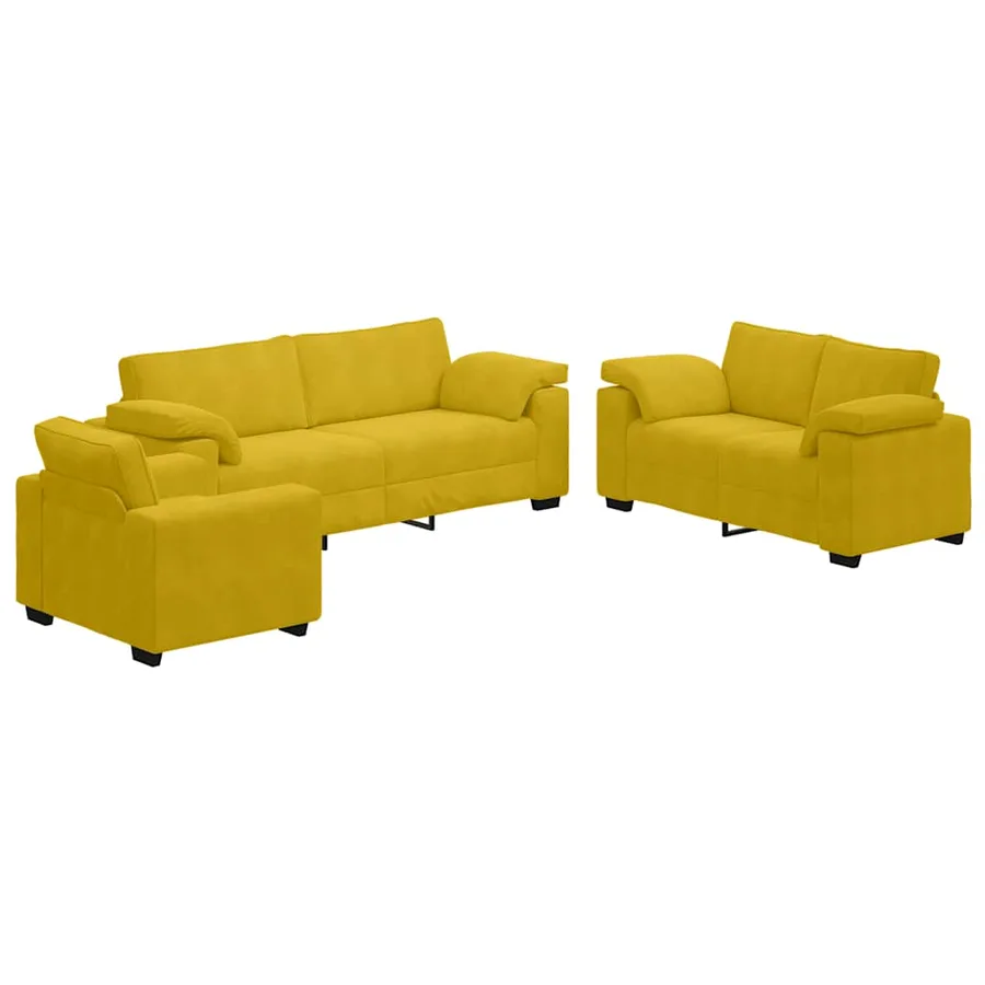 Ensemble de canapés 3 pcs avec coussins Jaune Velours - 2
