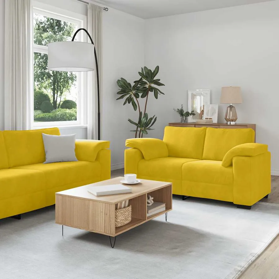 Ensemble canapé 2 pcs avec coussins velours jaune