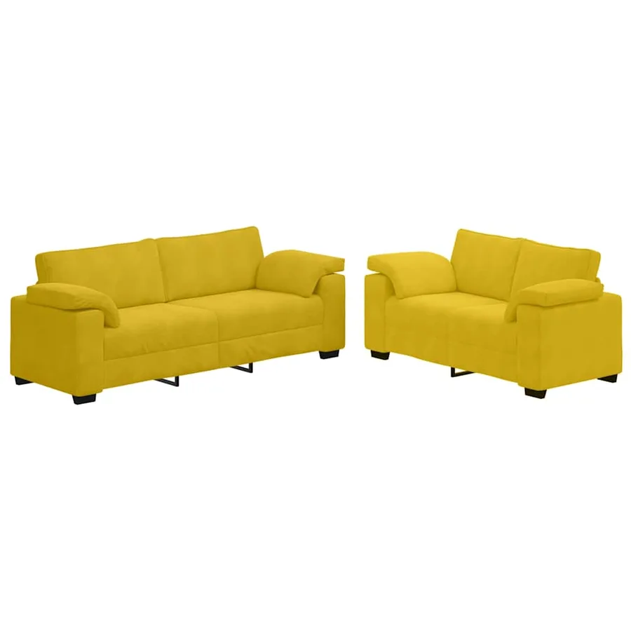 Ensemble canapé 2 pcs avec coussins velours jaune - 2