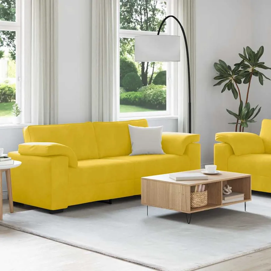 Ensemble canapé 2 pcs avec coussins velours jaune - 3