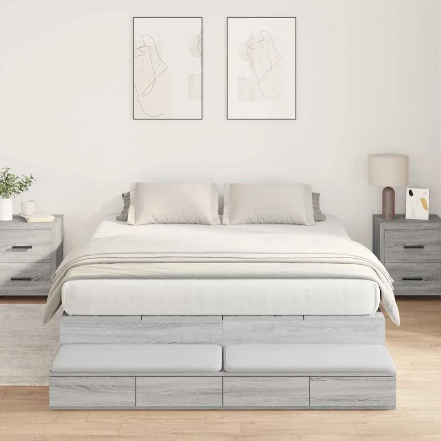 Cadre de lit avec rangement avec tiroir Gris Sonoma 140 cm