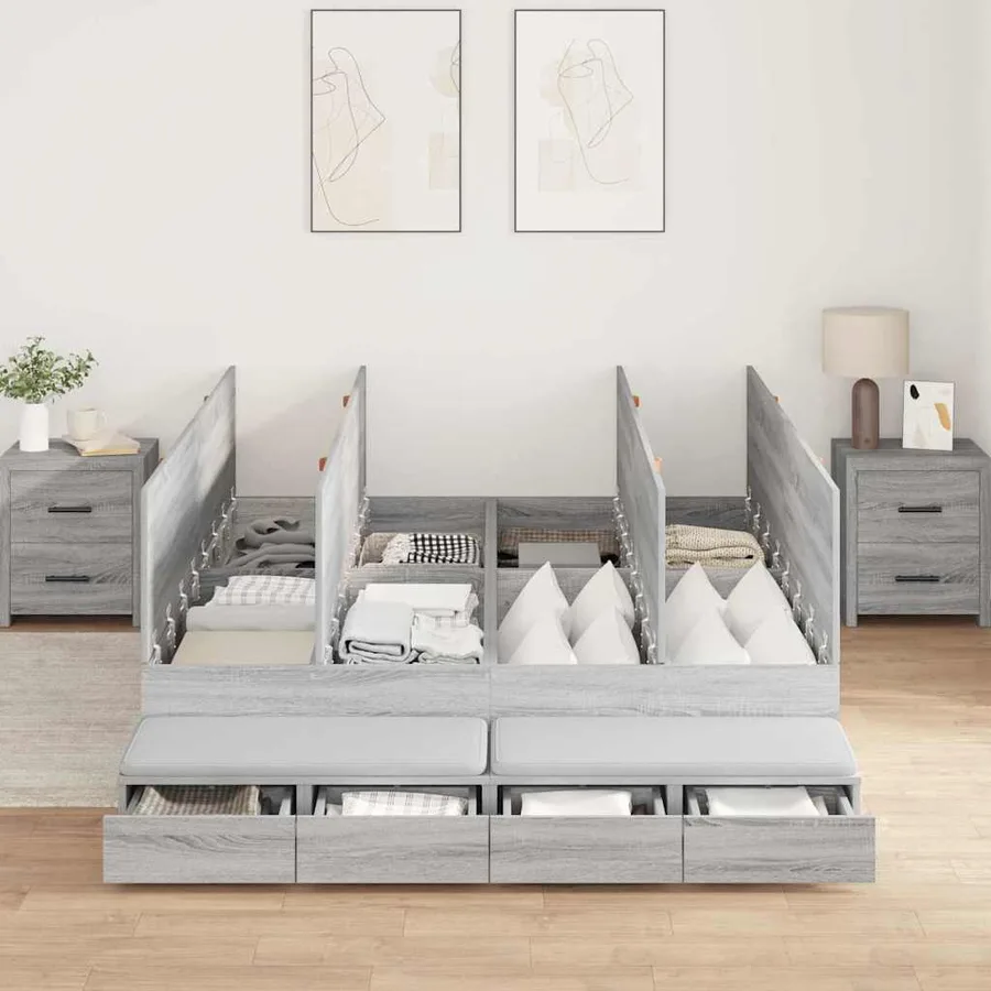 Cadre de lit avec rangement avec tiroir Gris Sonoma 140 cm - 3