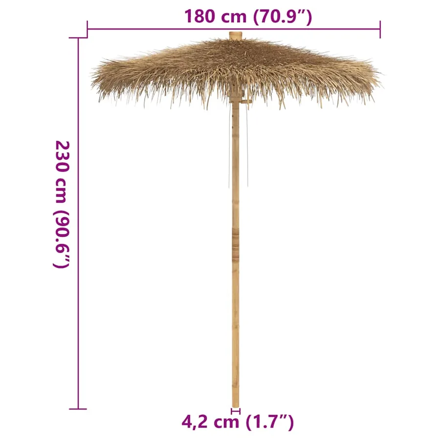 Parasol Tiki avec toile en feuille de bananier 180 cm en bambou - 12