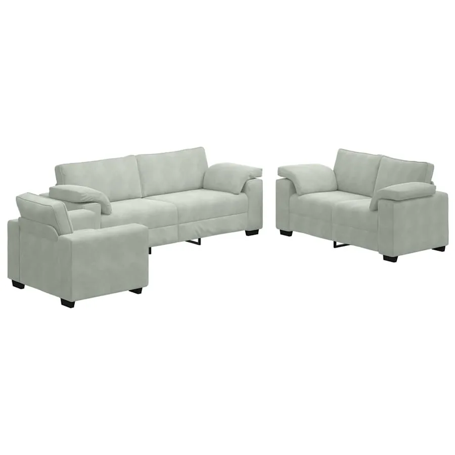 Ensemble de canapés 3 pcs avec coussins Gris clair Velours - 2