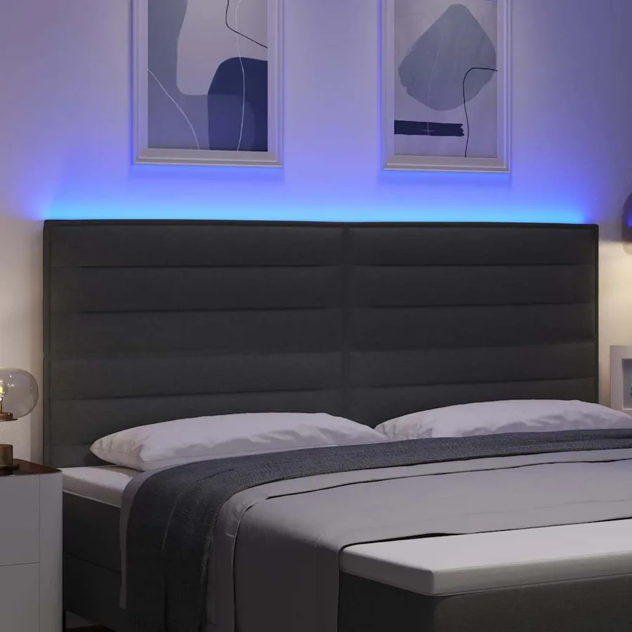 Tête de lit LED avec bandes LED Gris foncé 200 cm tissu - 4