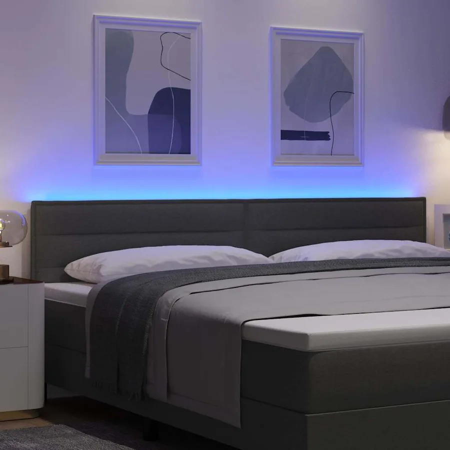 Tête de lit LED avec bandes LED Gris foncé 200 cm tissu - 4
