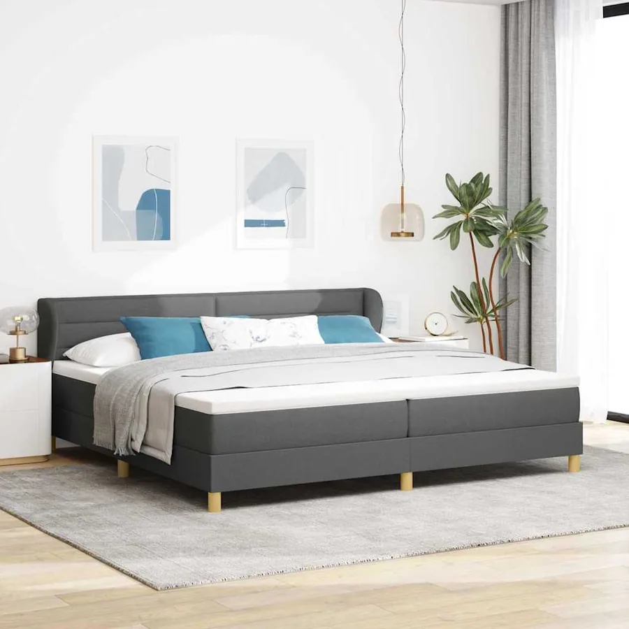 Lit à ressorts avec matelas Gris foncé 200 x 200 cm tissu