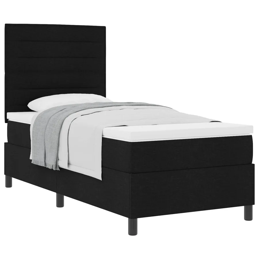 Lit à ressorts avec matelas Noir 100 x 200 cm tissu - 2