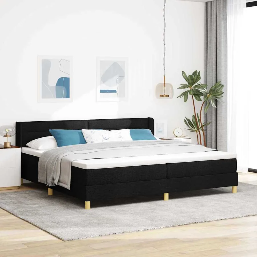 Lit à ressorts avec matelas Noir 200 x 200 cm tissu