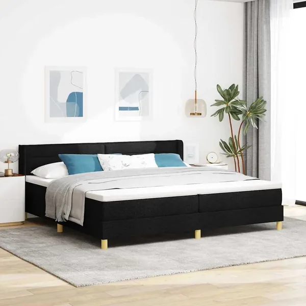 Lit à ressorts avec matelas Noir 200 x 200 cm tissu