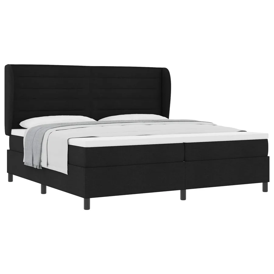 Lit à ressorts avec matelas Noir 200 x 200 cm tissu - 2
