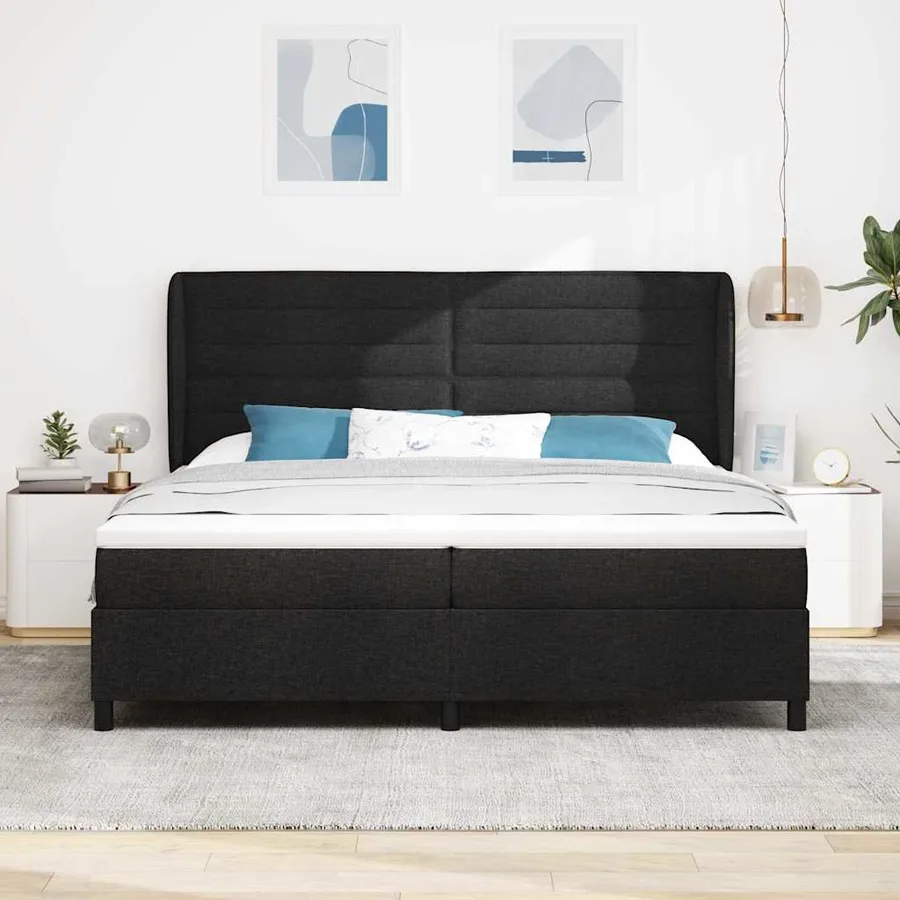 Lit à ressorts avec matelas Noir 200 x 200 cm tissu - 3
