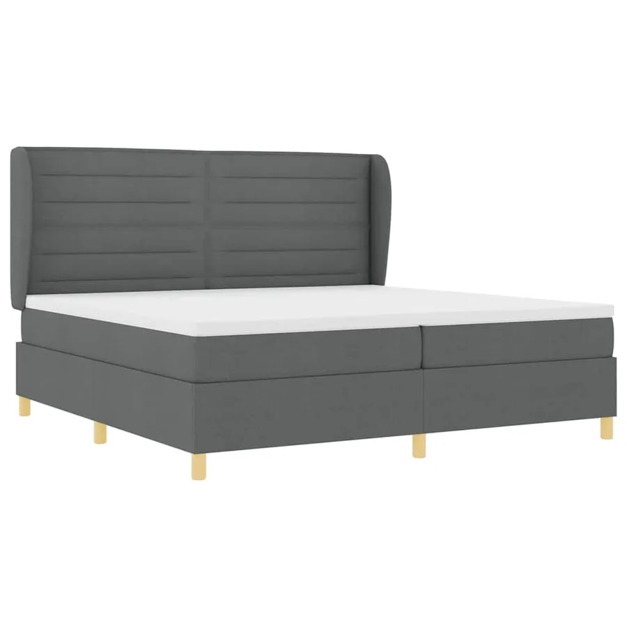 Lit à ressorts avec matelas Gris foncé 200 x 200 cm tissu - 5