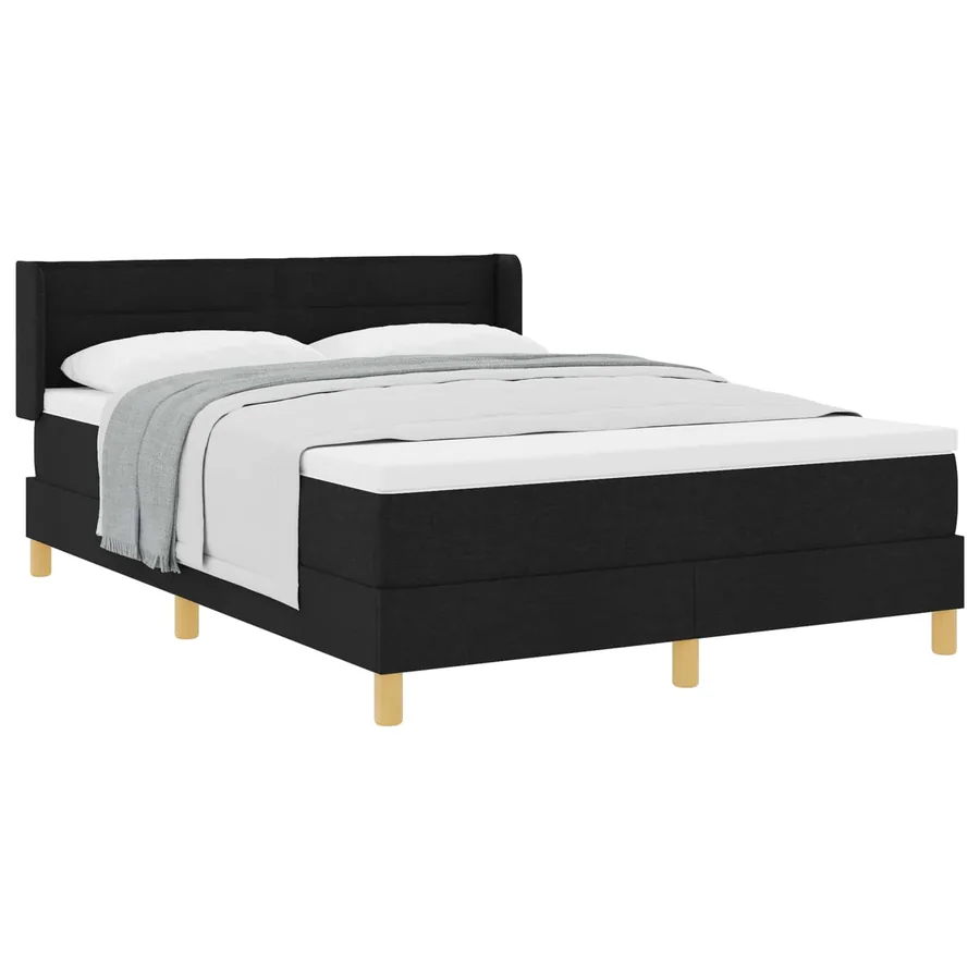 Lit à ressorts avec matelas Noir 200 x 160 cm tissu