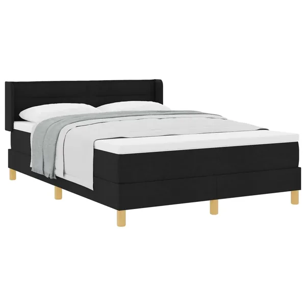 Lit à ressorts avec matelas Noir 200 x 160 cm tissu