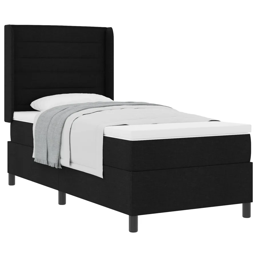 Lit à ressorts avec matelas Noir 200 x 100 cm tissu - 2
