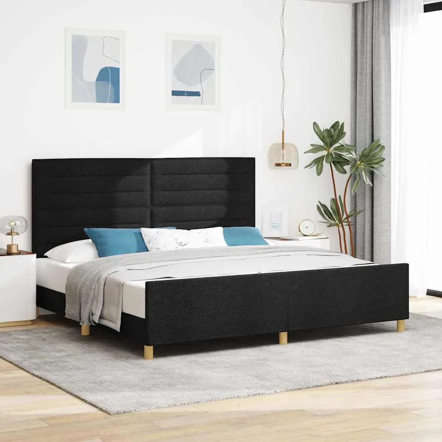 Cadre de lit avec tête de lit Noir 200 x 200 cm tissu