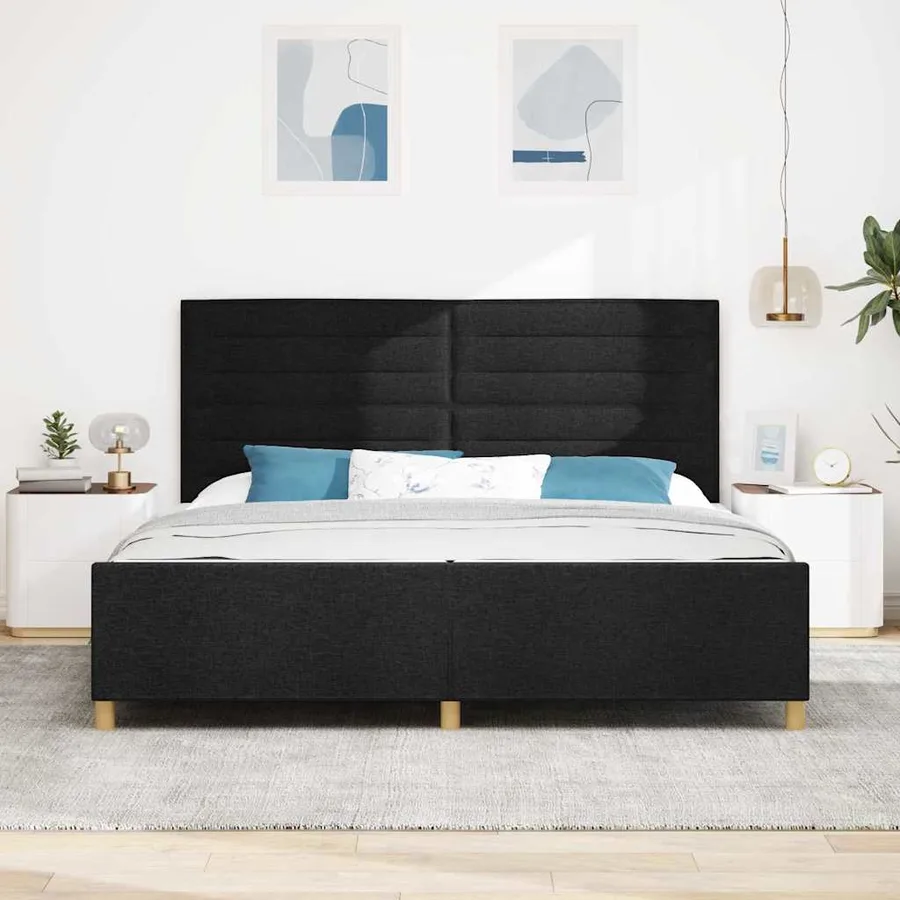 Cadre de lit avec tête de lit Noir 200 x 200 cm tissu - 3