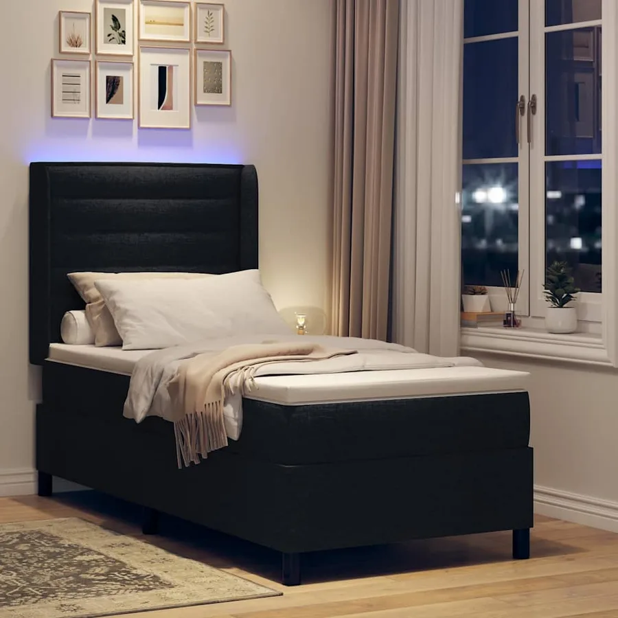 Lit à ressort LED avec matelas Noir 100 x 200 cm tissu - 5