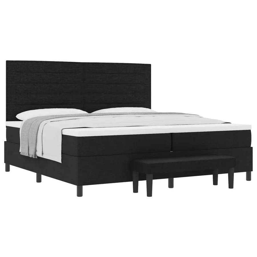Lit à ressorts avec matelas Noir 200 x 200 cm tissu - 2