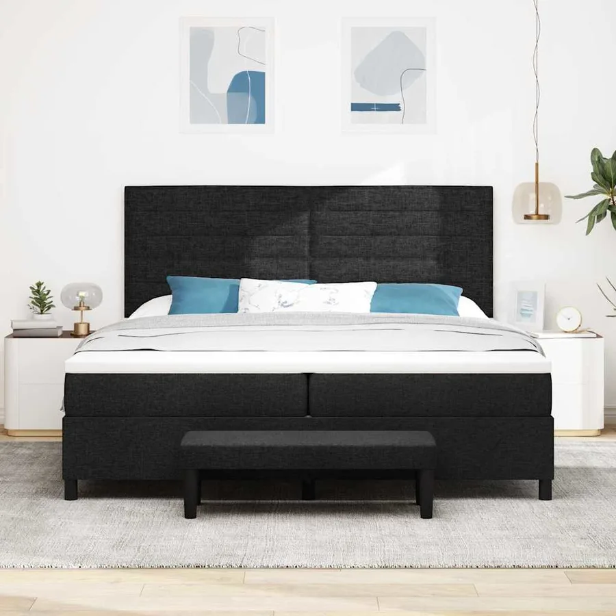 Lit à ressorts avec matelas Noir 200 x 200 cm tissu - 3