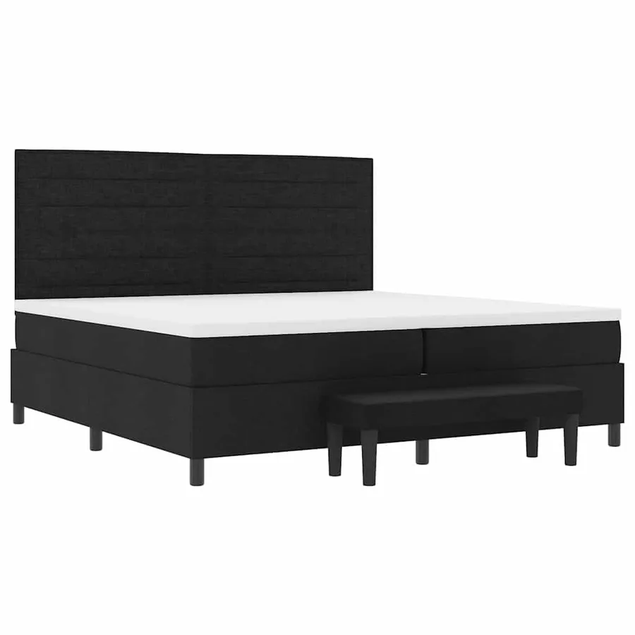 Lit à ressorts avec matelas Noir 200 x 200 cm tissu - 6