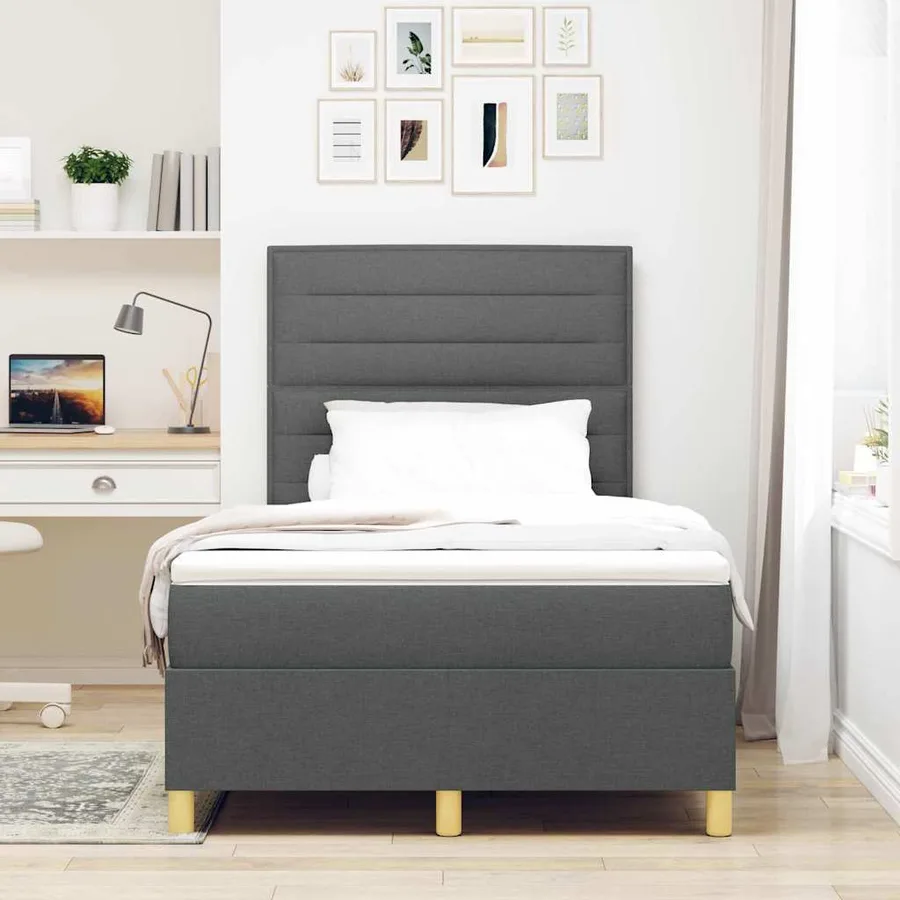 Lit à ressorts avec matelas Gris foncé 120 x 200 cm tissu - 3