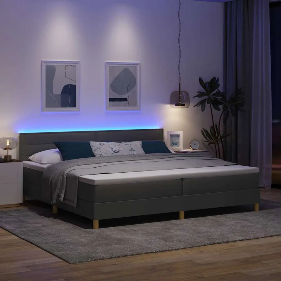Lit à ressort LED avec bandes LED Gris foncé 200 x 200 cm tissu - 5