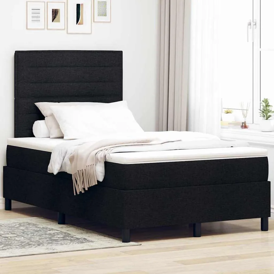 Lit à ressorts avec matelas avec LED Noir 120 x 200 cm tissu