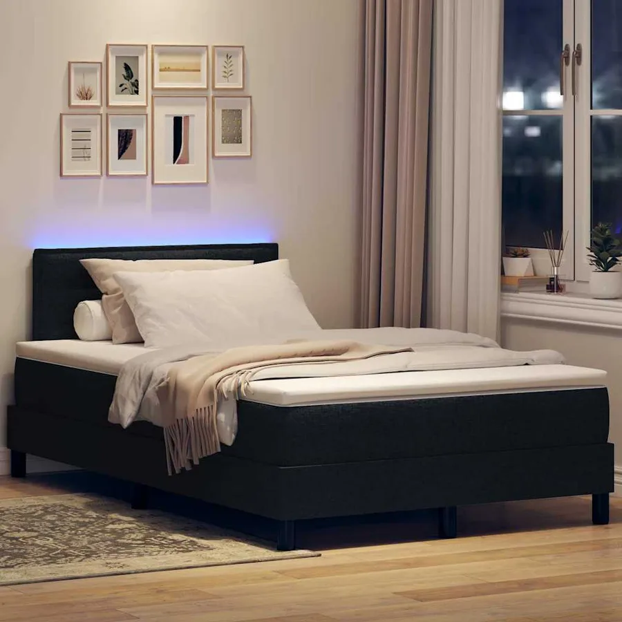 Lit à ressorts avec matelas avec LED Noir 120 x 200 cm tissu - 5